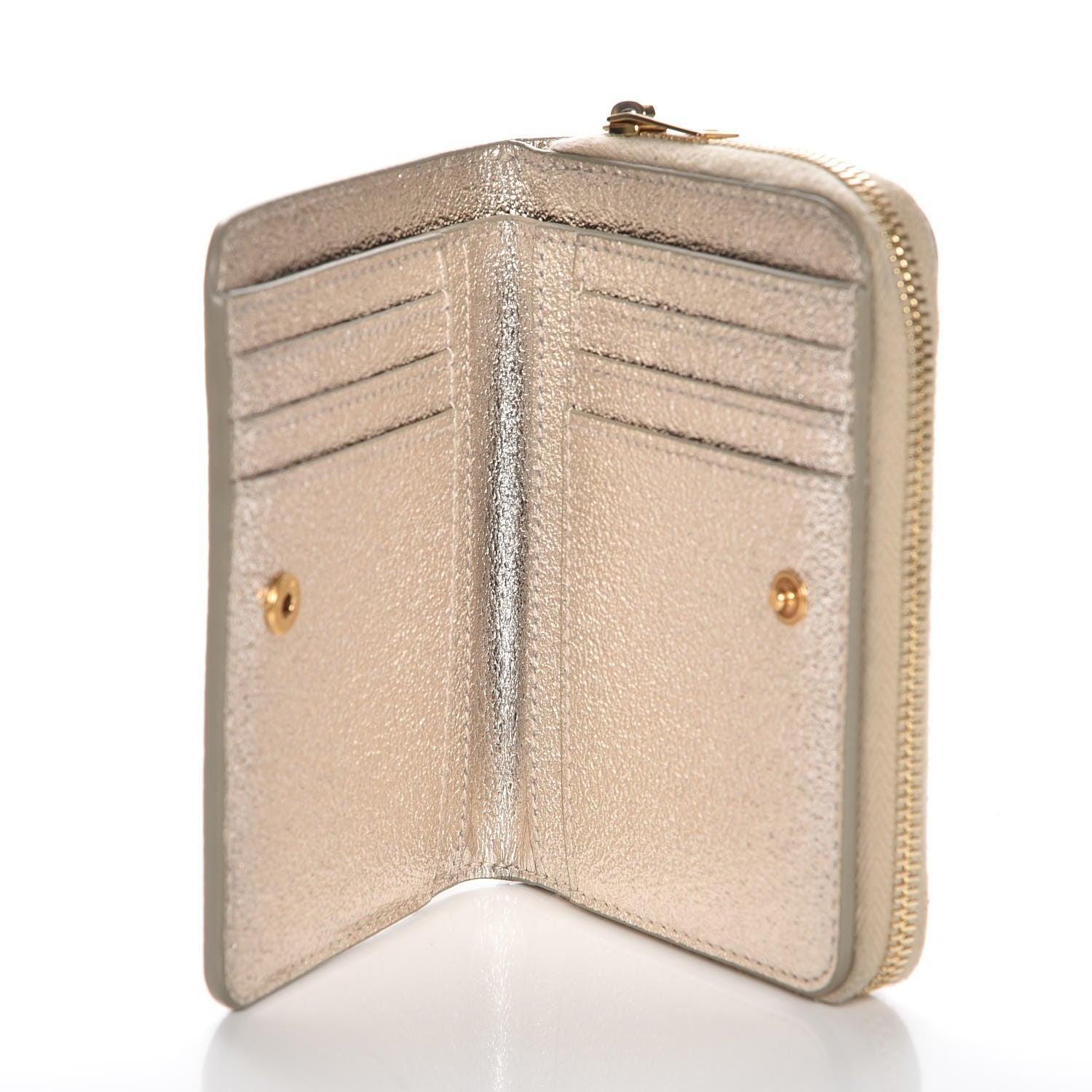 Saint Laurent Metallic Calfskin Monogram Compact Zip Around Wallet Grey 5 of 7