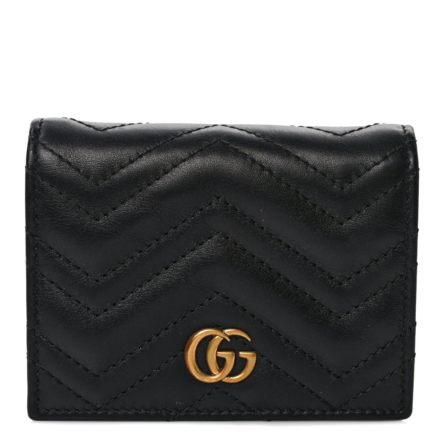 Gucci Calfskin Matelasse GG Marmont Card Case Wallet Black 1 of 11