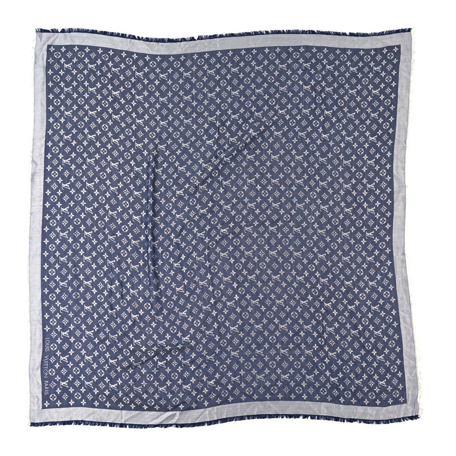 Louis Vuitton Silk Wool Monogram Denim Shawl Blue 1 of 4