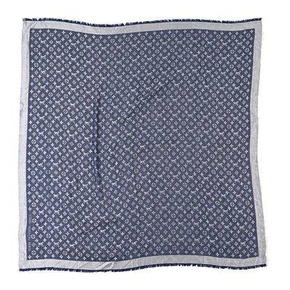 Louis Vuitton Silk Wool Monogram Denim Shawl Blue 1 of 4