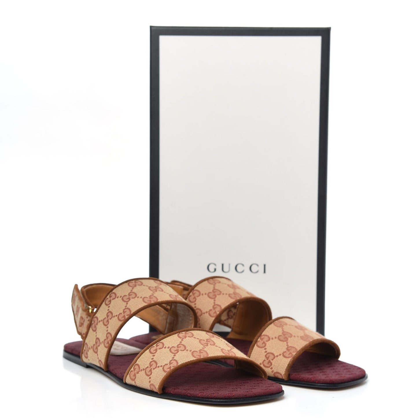 Canvas GG Monogram Mens Slingback Flat Sandals 11 Beige Ruggine Cuir