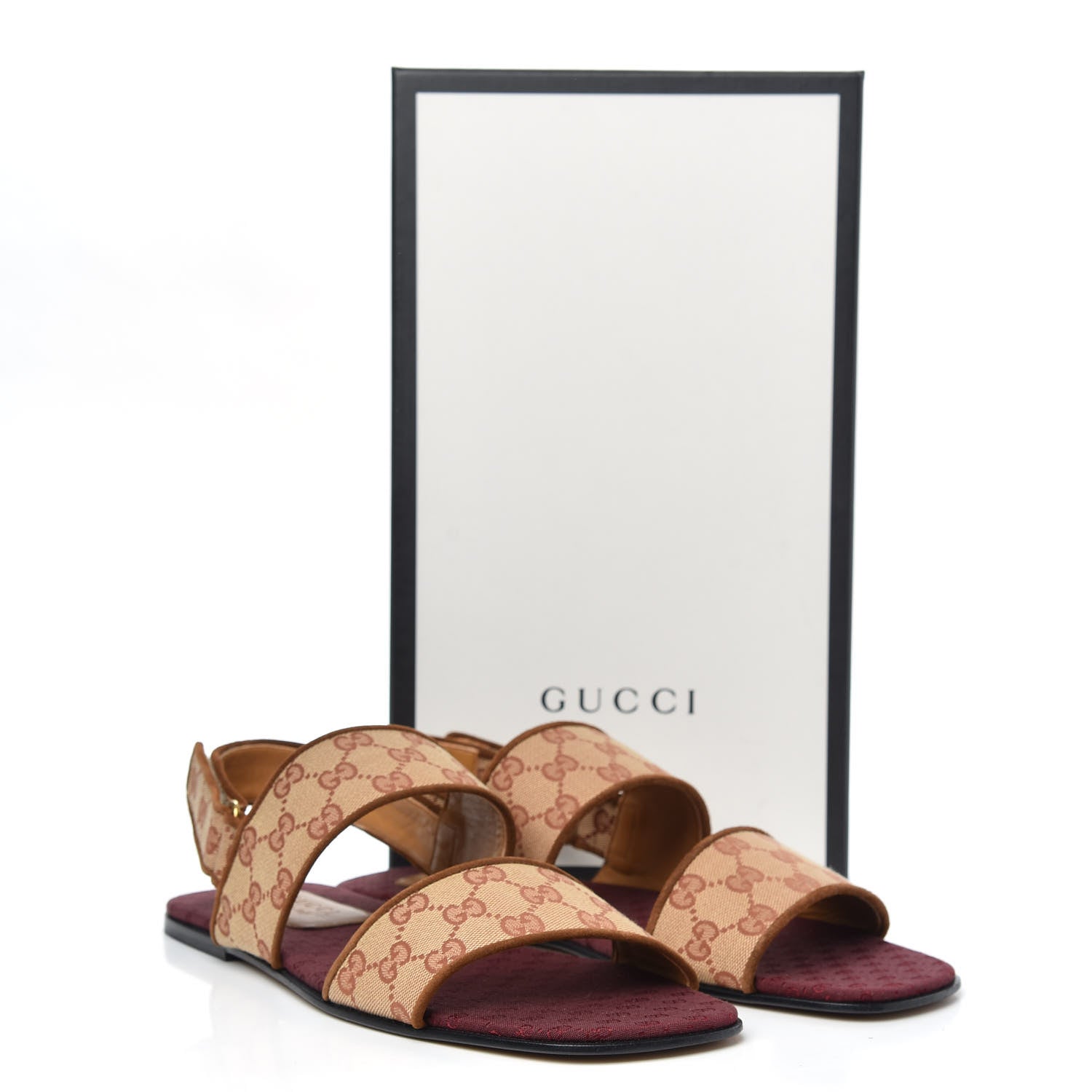 Gucci Canvas GG Monogram Mens Slingback Flat Sandals 11 Beige Ruggine Cuir 8 of 8
