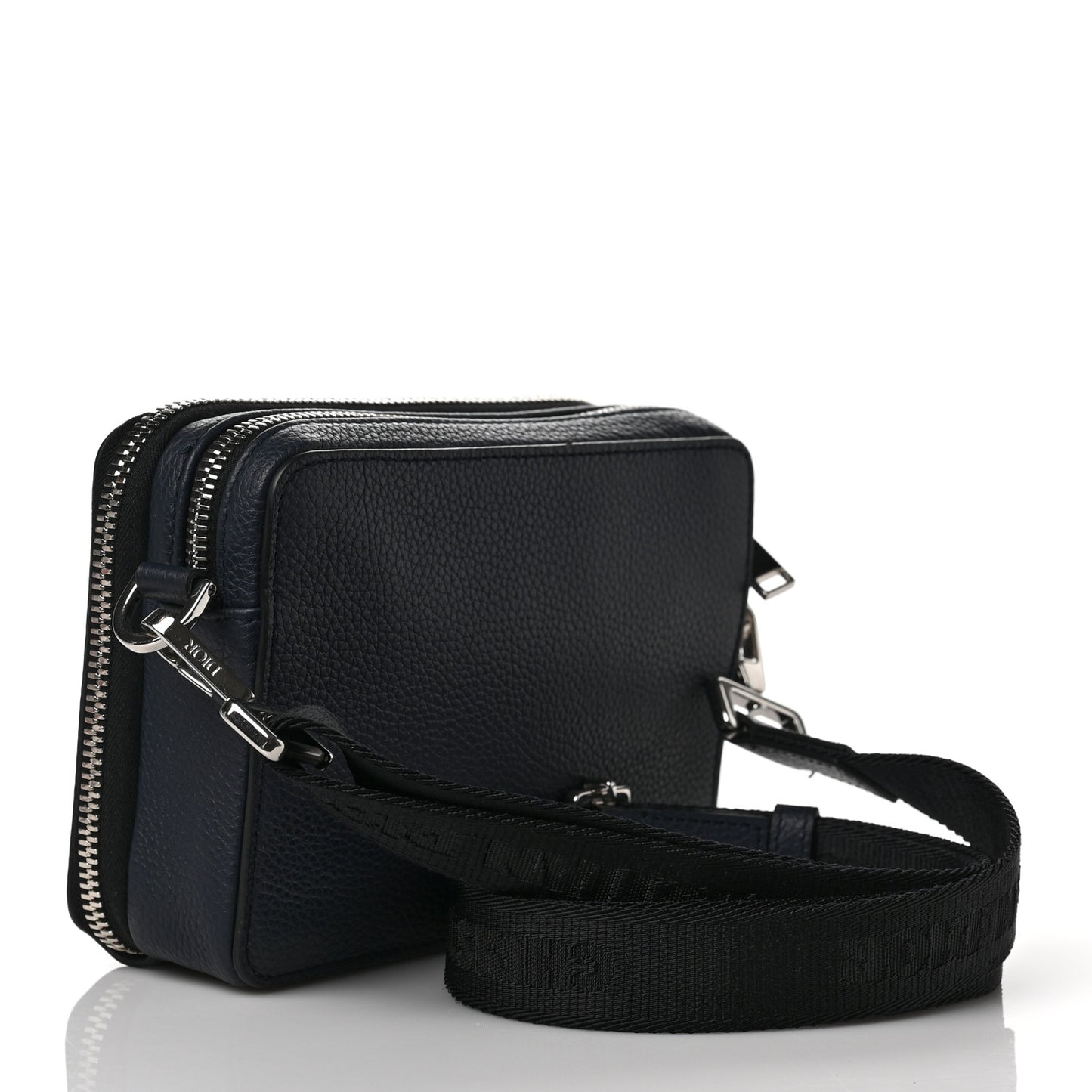 X SHAWN STUSSY Grained Calfskin Ox Head Crossbody Double Zip Crossbody Pouch Navy Blue
