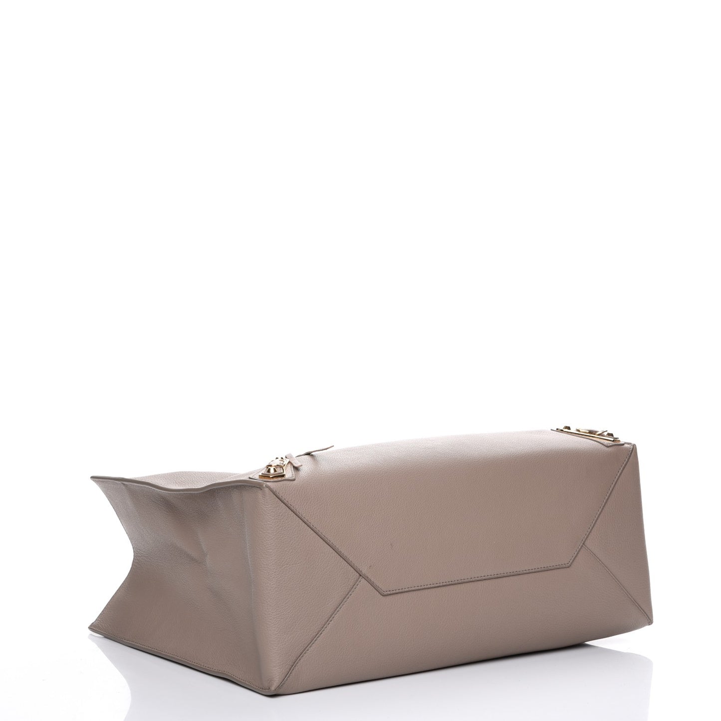 Grained Calfskin Gold Metallic Edge Hardware Papier A4 Tote Beige