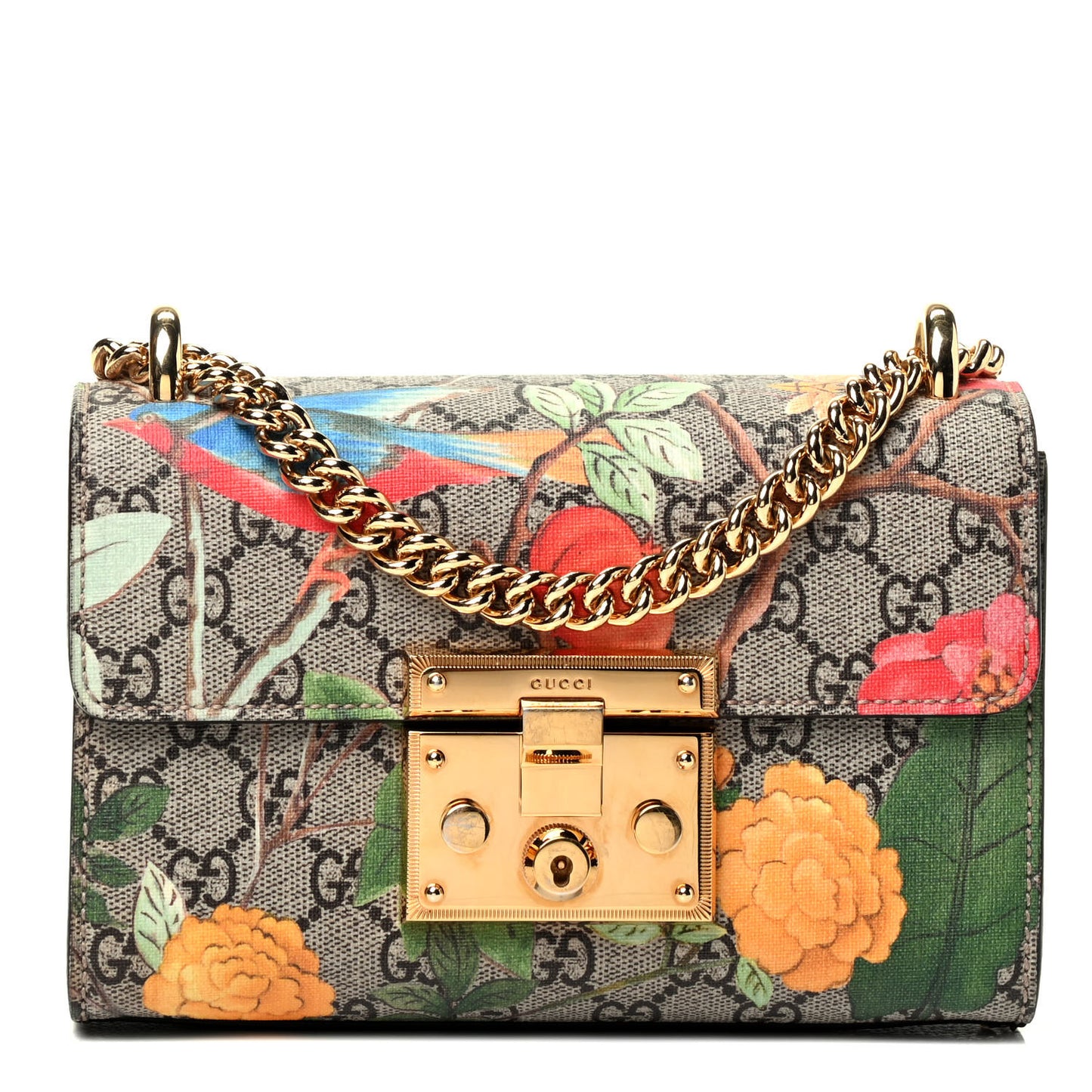 GG Supreme Monogram Tian Small Padlock Shoulder Bag Beige Multicolor New Acero