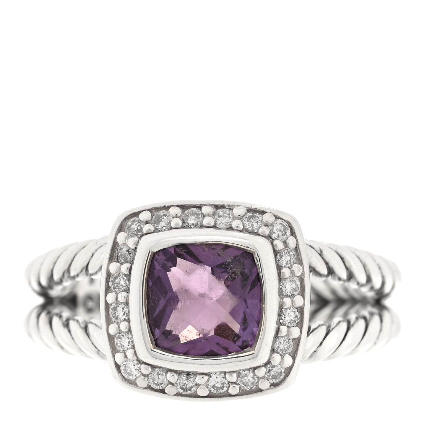 Sterling Silver Diamond Amethyst 7mm Petite Albion Ring 52 6