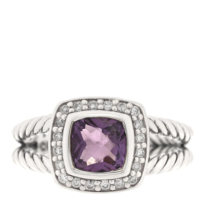 David Yurman Sterling Silver Diamond Amethyst 7mm Petite Albion Ring 52 6 1 of 4
