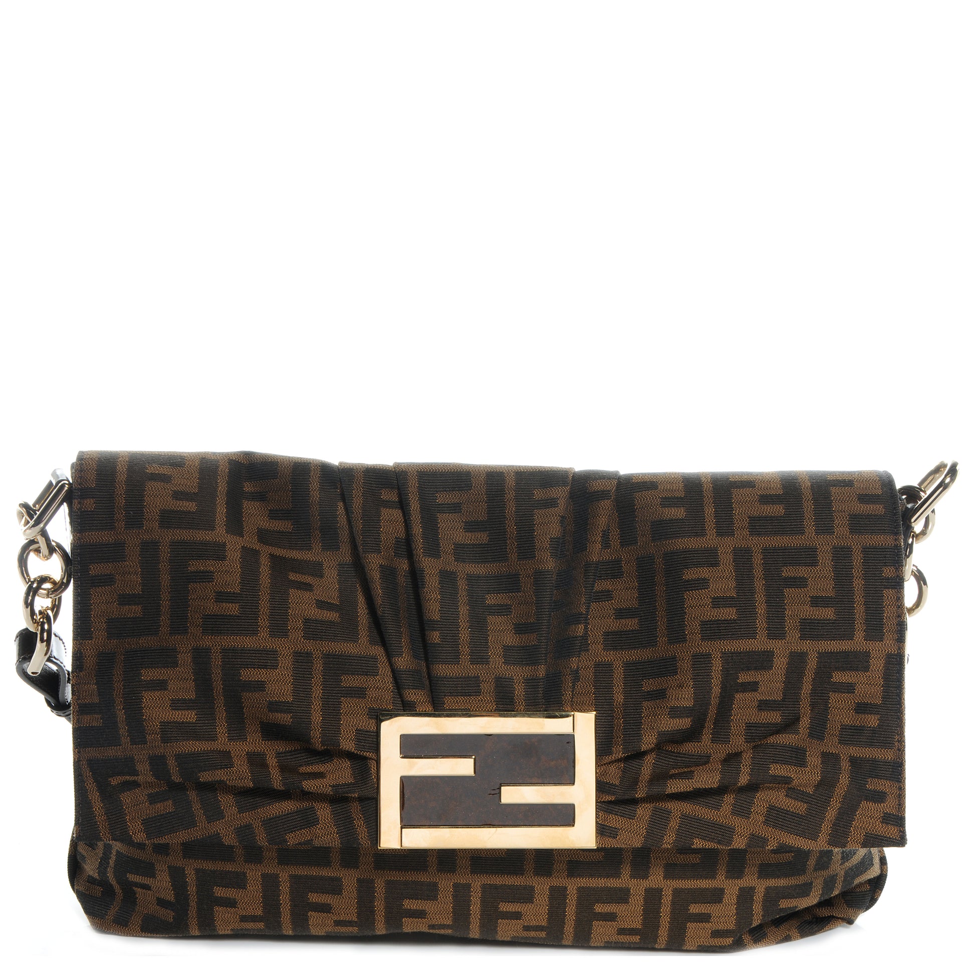 Fendi Zucca Patent Large Mia Shoulder Flap Tobacco 1 of 7