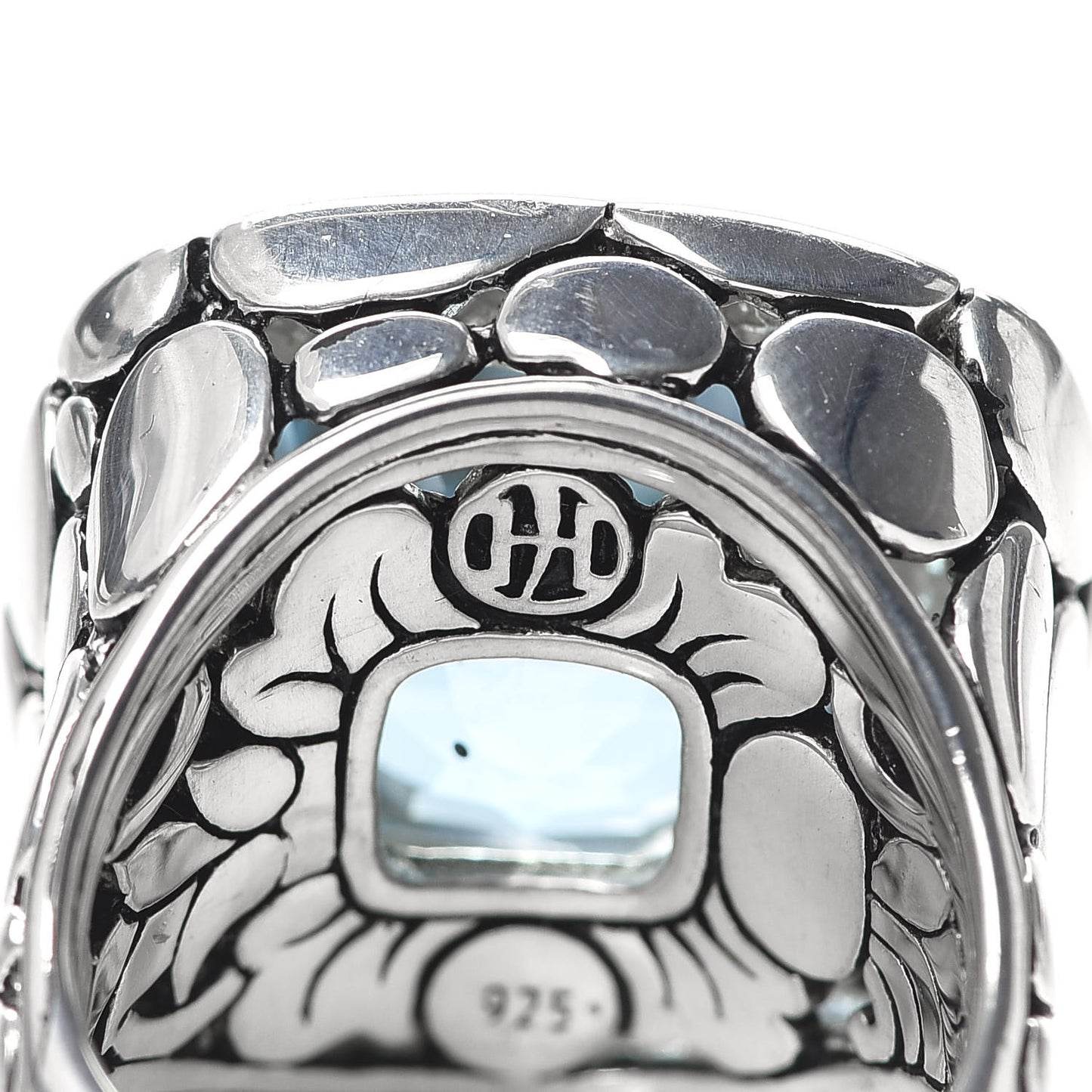 Sterling Silver Blue Topaz Large Batu Kali Square Ring 54 6.75