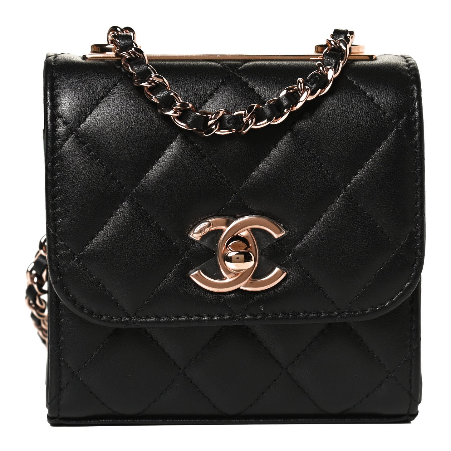 Lambskin Quilted Mini Trendy CC Chain Wallet Black