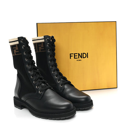 Fendi Calfskin Stretch Fabric Rockoko Biker Boots 41 Tobacco Black Marino 9 of 9