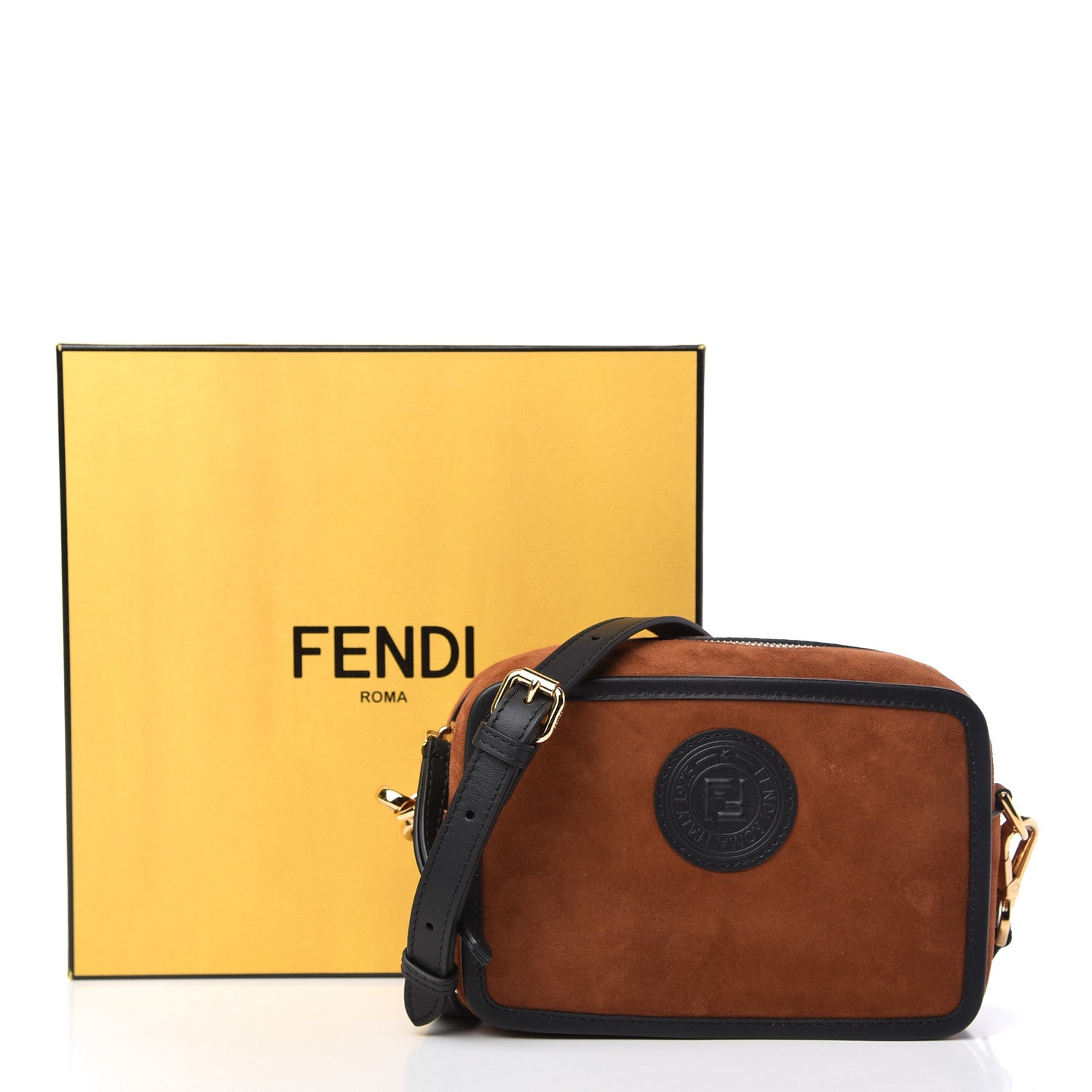 Fendi Suede Goatskin Stamp Patch Mini Camera Case Cuoio Black 11 of 11