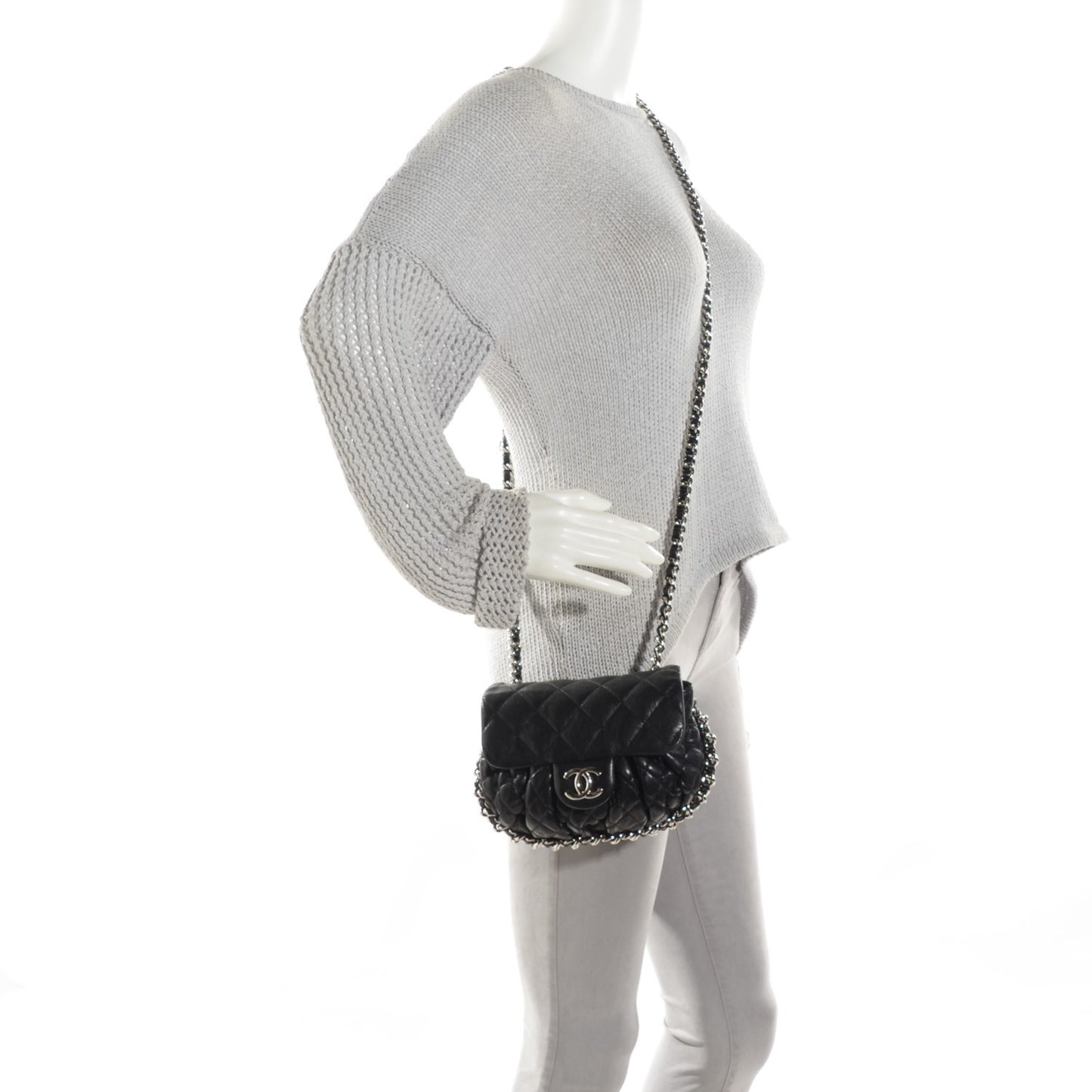 Washed Lambskin Mini Chain Around Messenger Black