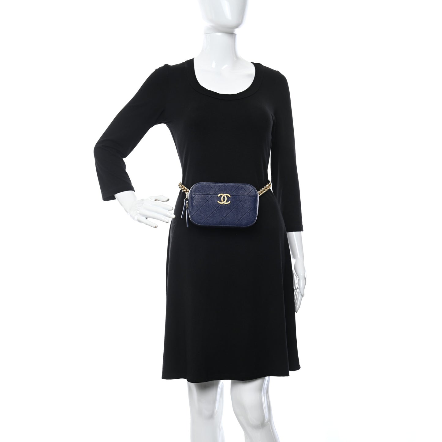 Caviar Quilted Waist Bag Navy Blue