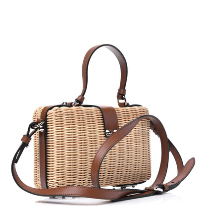 Prada City Calfskin Wicker Elektra Satchel Beige Cognac 2 of 4