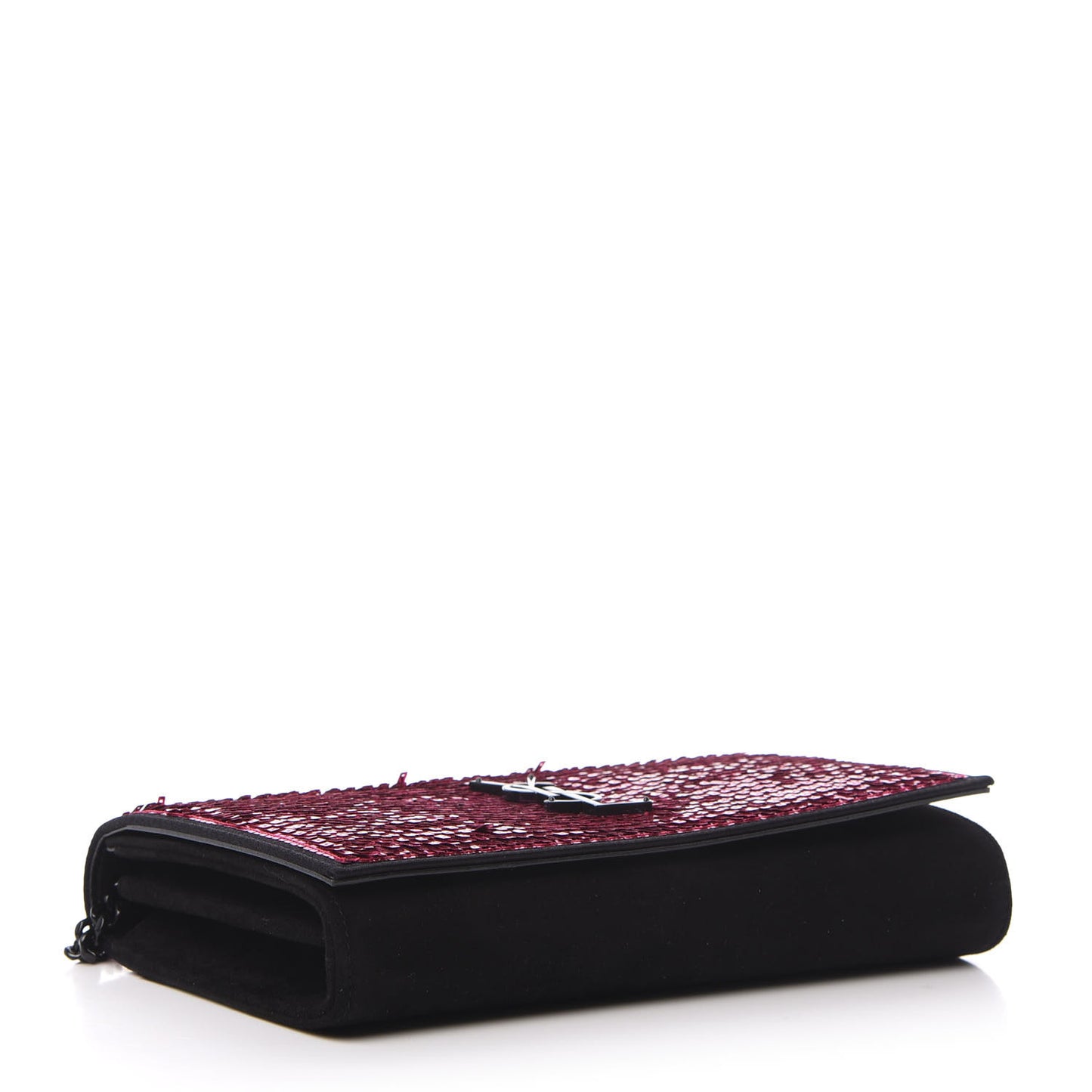 Sequin Suede Monogram Chain Wallet Fuchsia Black