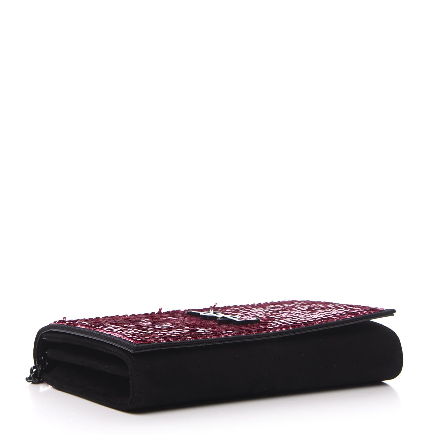 Saint Laurent Sequin Suede Monogram Chain Wallet Fuchsia Black 4 of 10