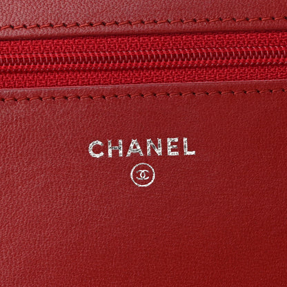 Chanel Lambskin Quilted Wallet On Chain WOC Red 6 of 11
