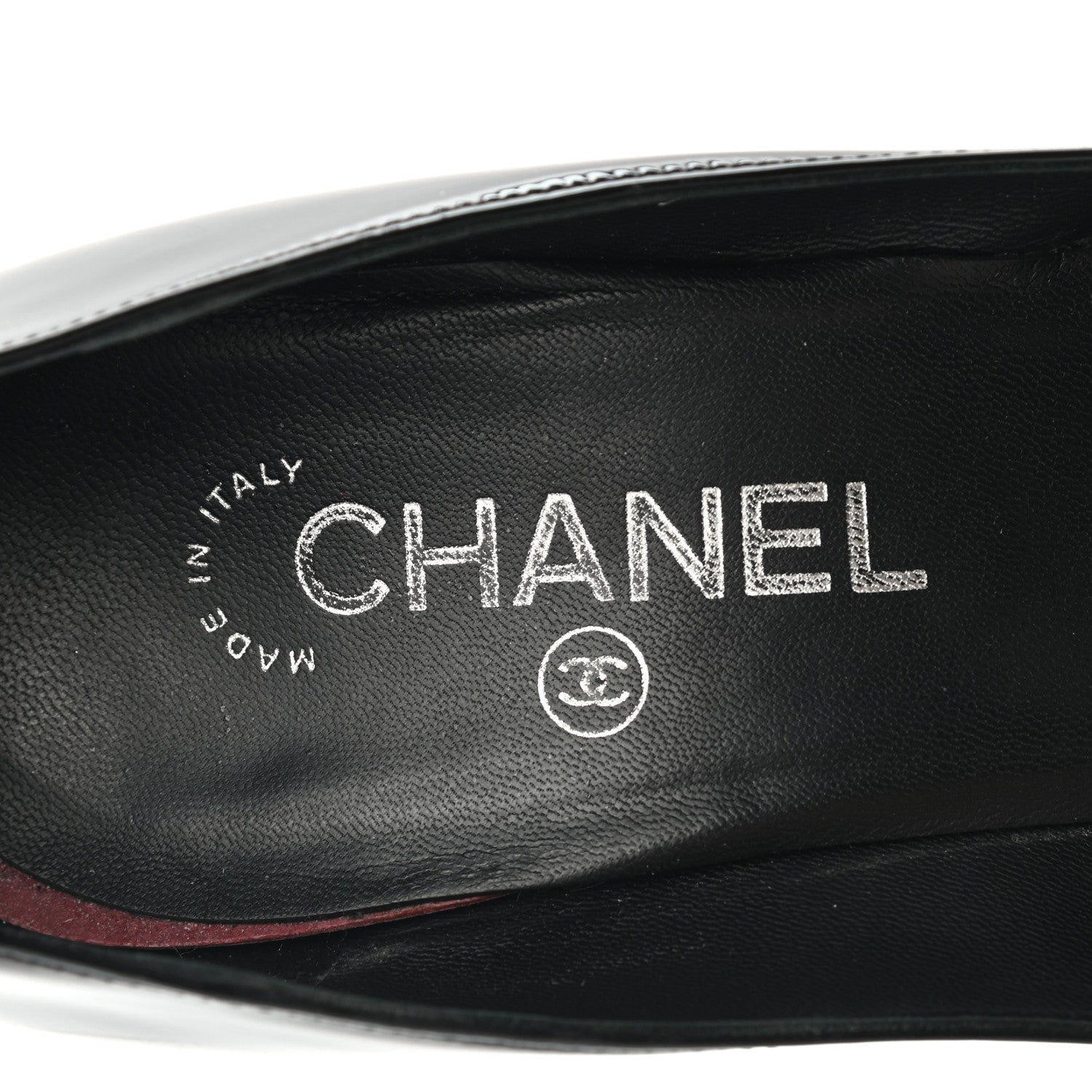 Chanel Patent Silver Cap Toe CC Pumps 38.5 Black 7 of 15