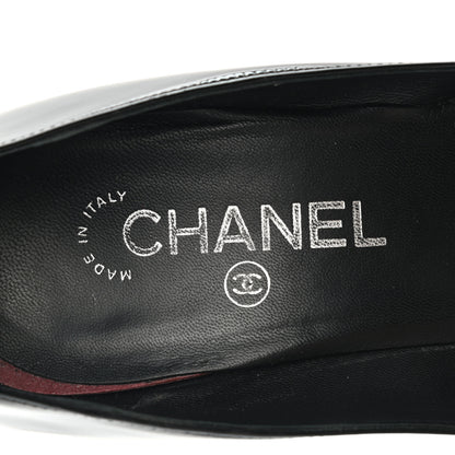 Chanel Patent Silver Cap Toe CC Pumps 38.5 Black 7 of 15