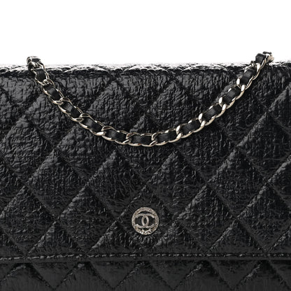 Chanel Distressed Patent Calfskin Quilted Wallet on Chain WOC Black 8 of 11