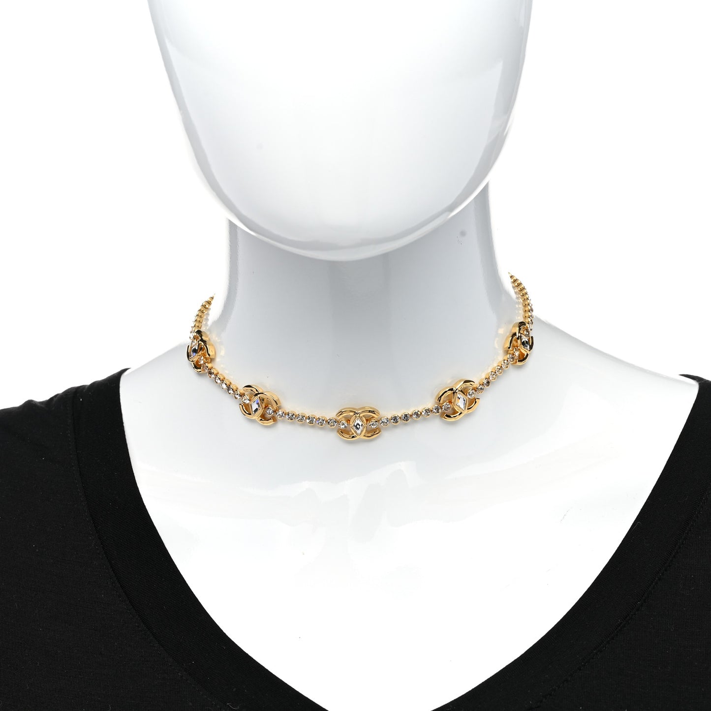 Metal Crystal CC Marquise Choker Gold
