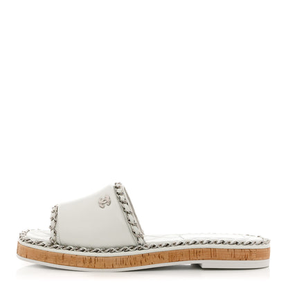 Chanel Lambskin Chain Cork Slide Sandals 38 White 1 of 9