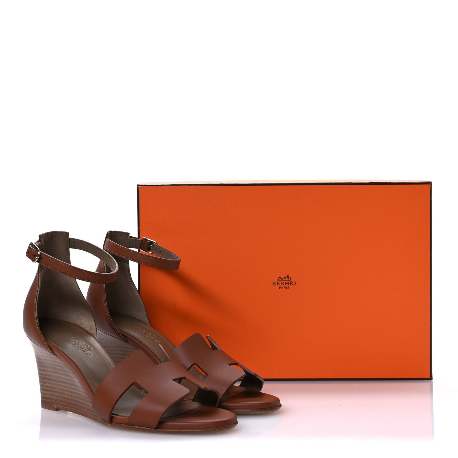 Hermes Calfskin Legend Wedge Sandals 36.5 Gold 9 of 10