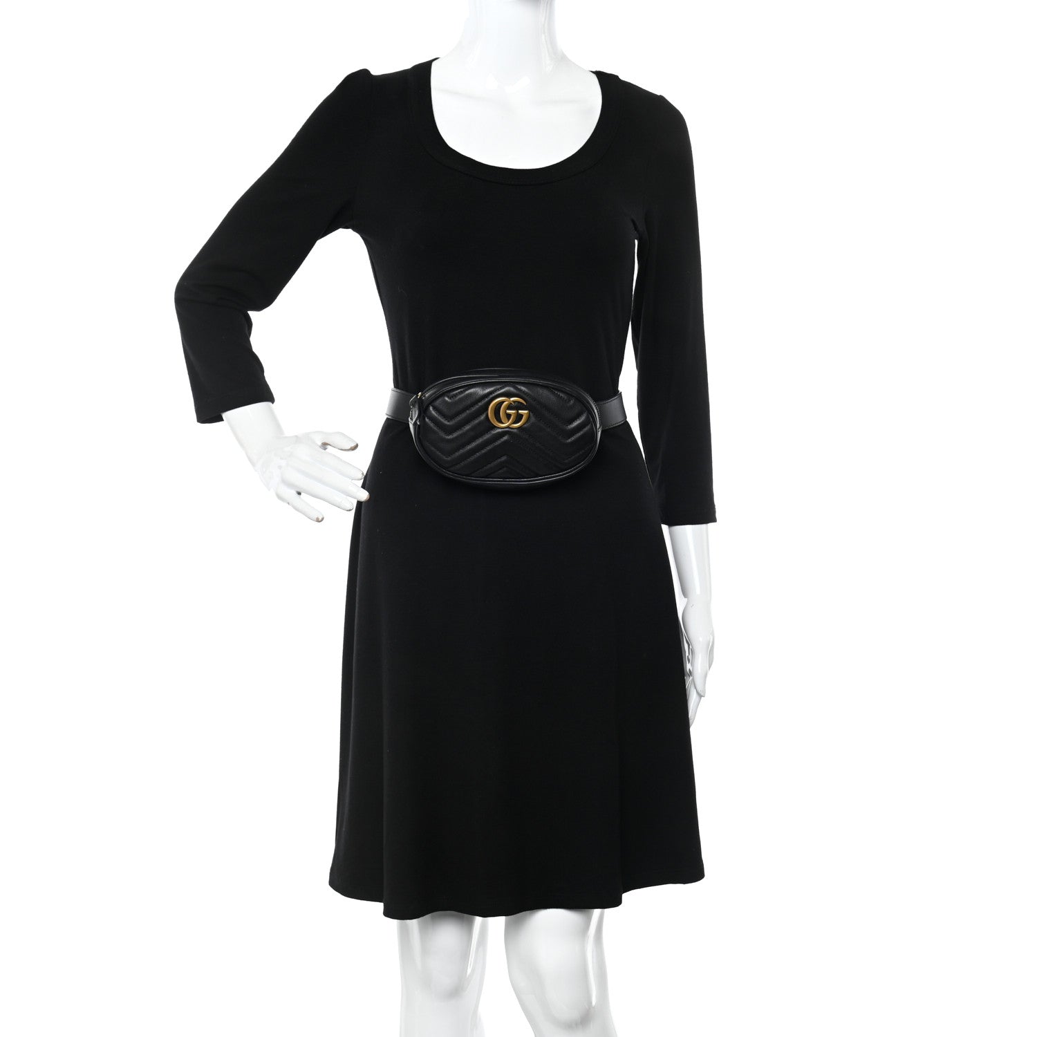 Gucci Calfskin Matelasse GG Marmont Belt Bag 75 30 75/30 Black 2 of 15