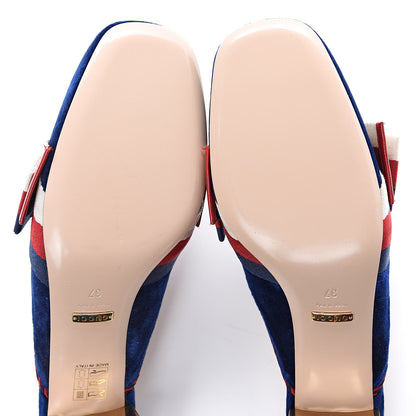 Gucci Velvet Crystal Sylvie Bow Mules 37 Cobalt Blue 8 of 10