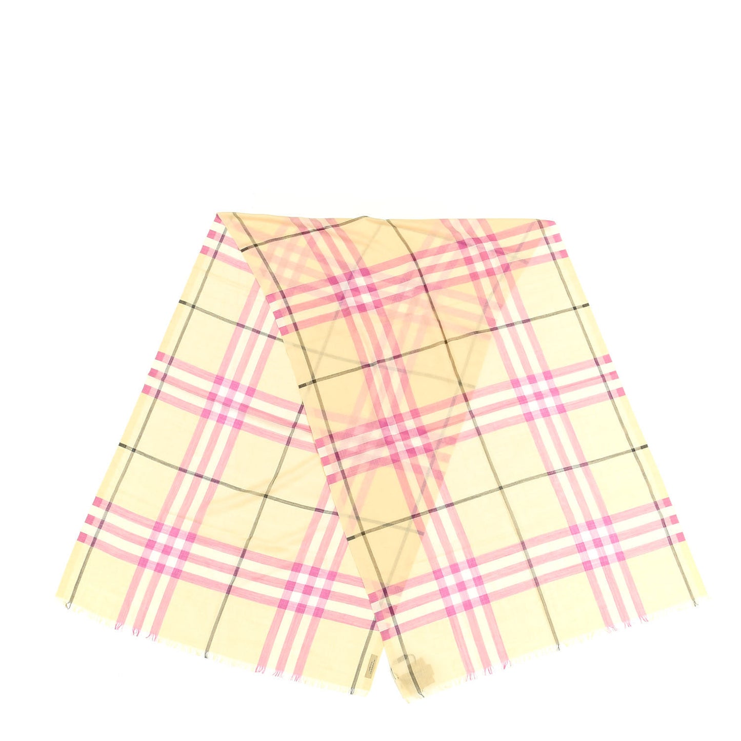 Silk Wool Gauze Giant Check Scarf Light Yellow