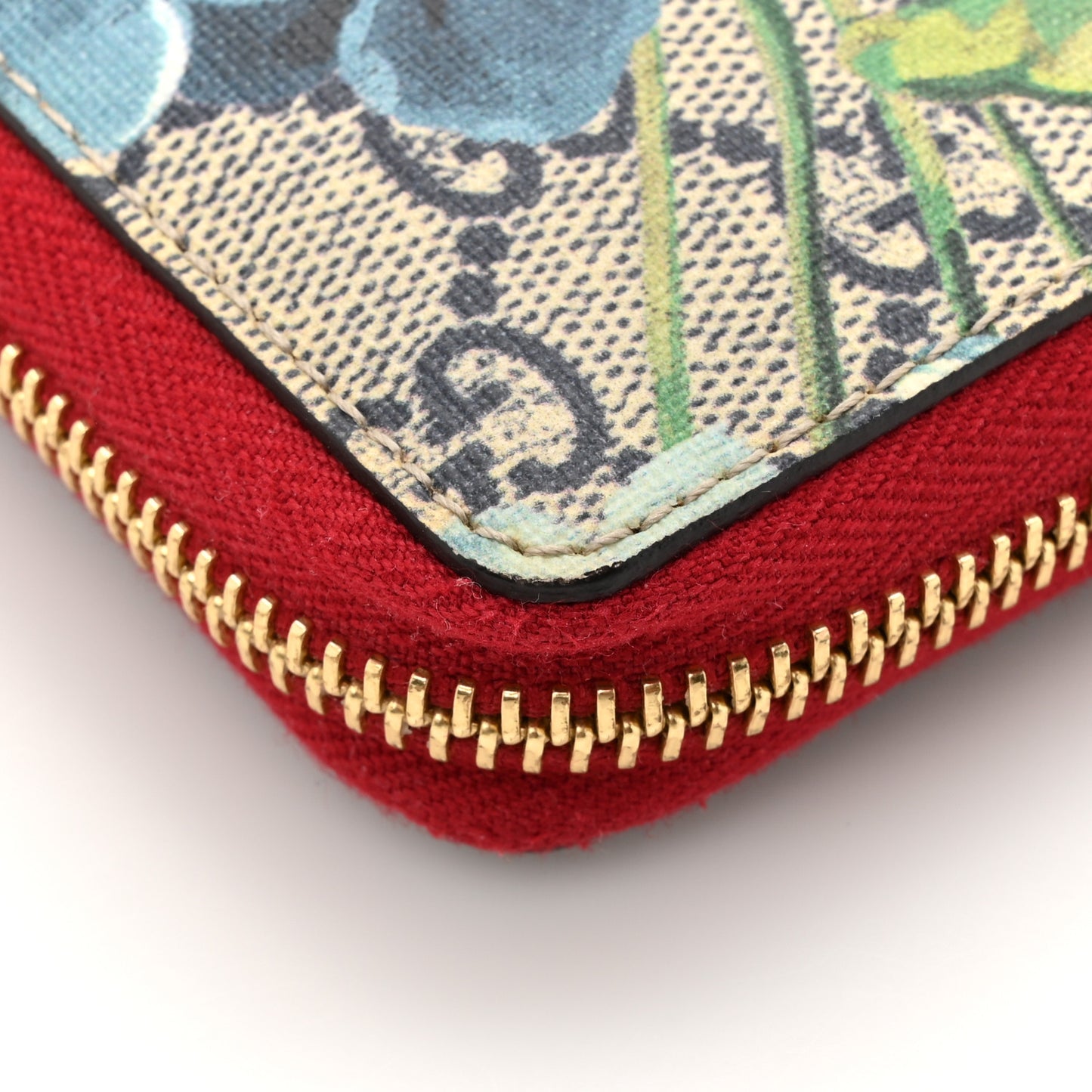 GG Supreme Monogram Blooms Zip Around Wallet Blue Red