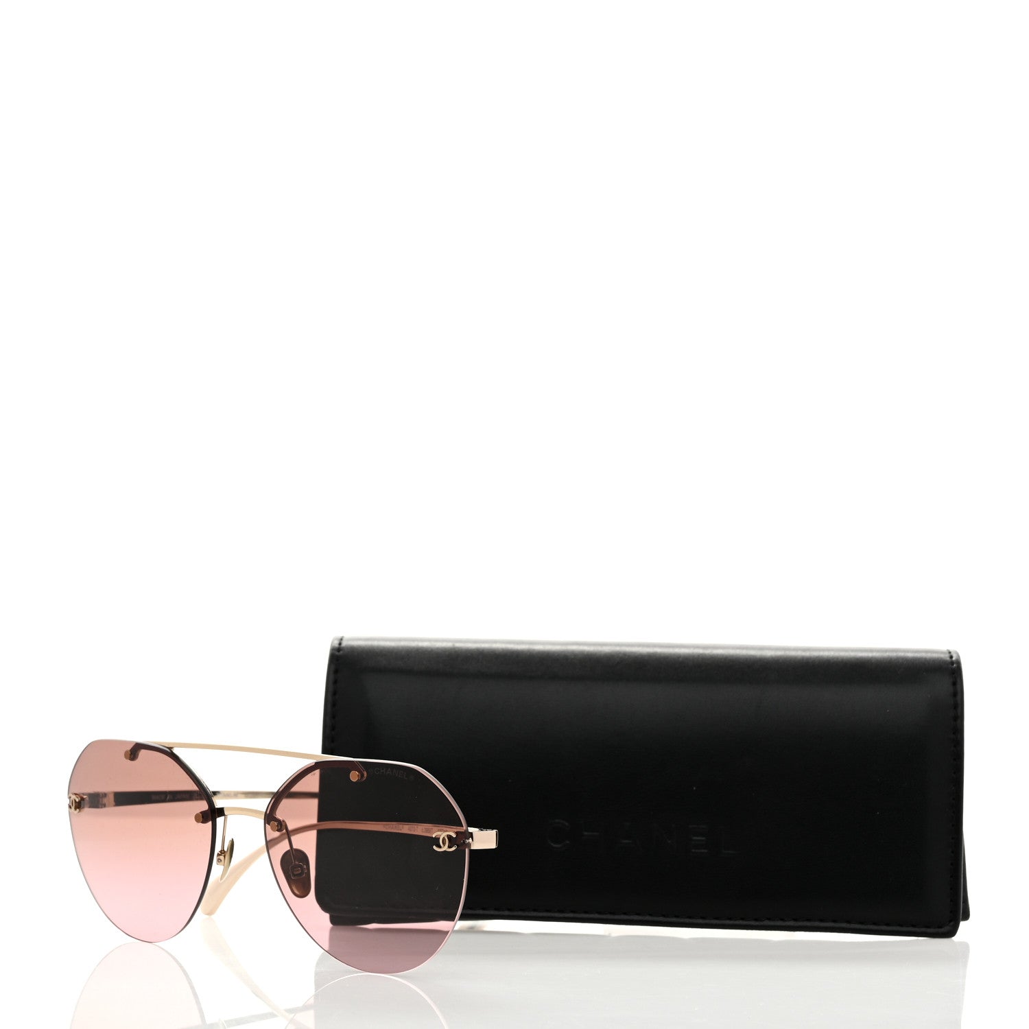 Chanel Titanium Polarized Rimless Square Sunglasses 4271-T Gold Violet 7 of 7