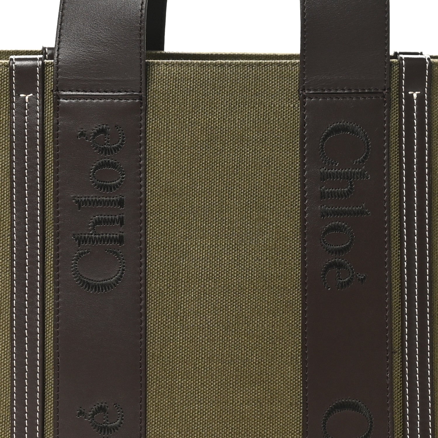 Chloe Linen Calfskin Medium Woody Tote Warm Green 8 of 10
