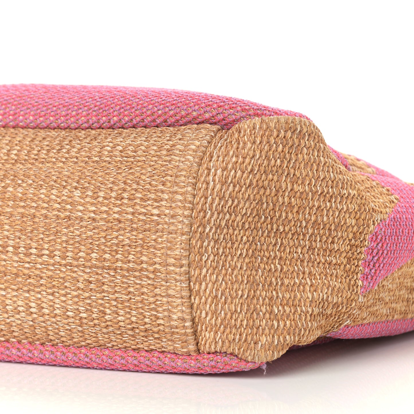 Woven Straw Raffia Logo Tote Pink Beige