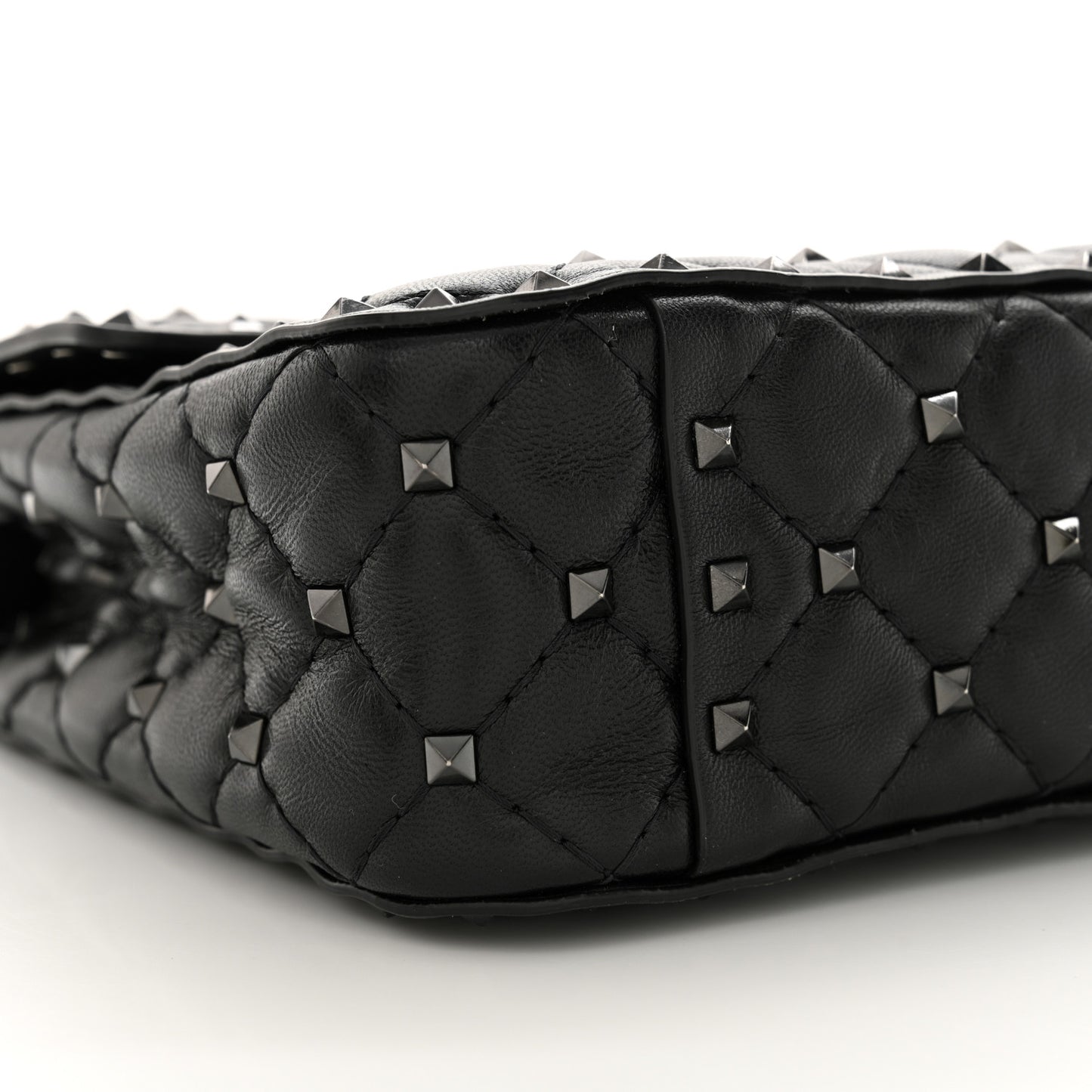 Lambskin Monochrome Medium Rockstud Spike Shoulder Bag Black
