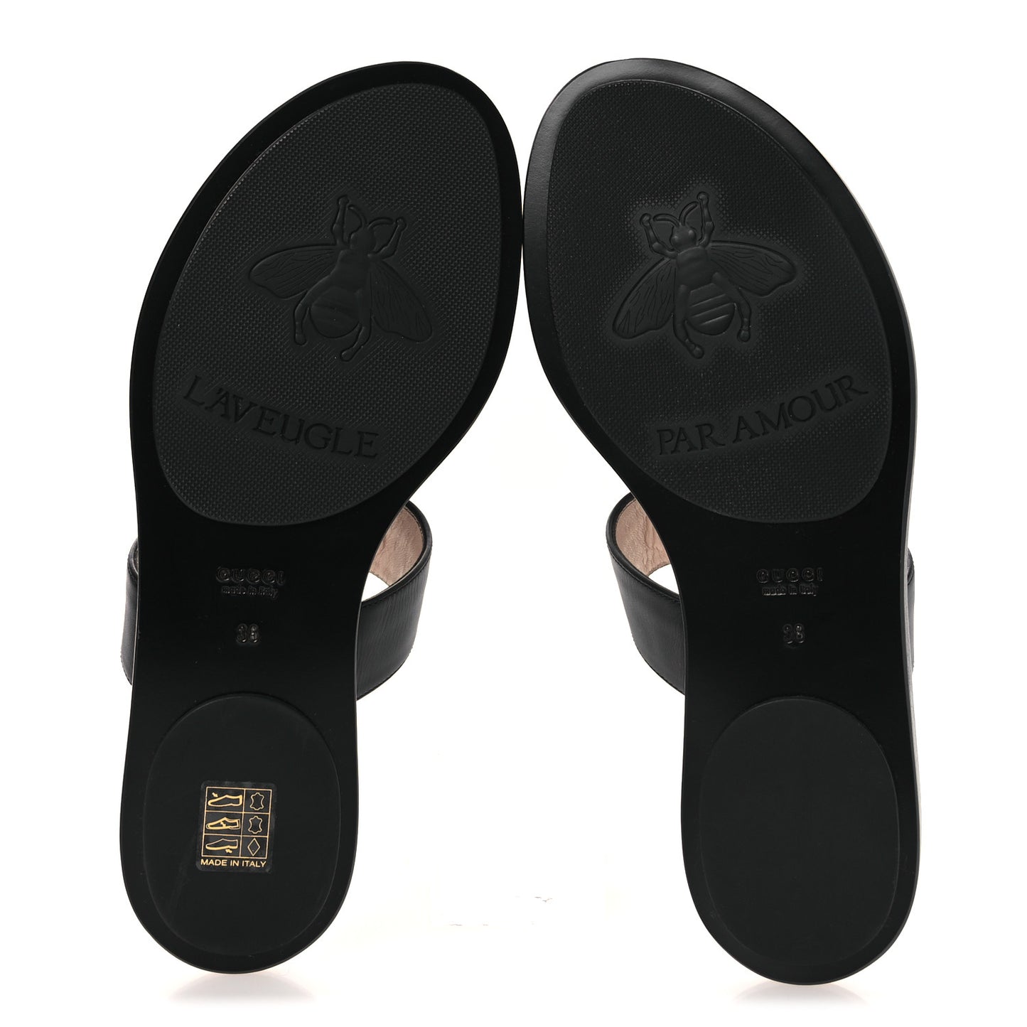 Calfskin GG Marmont Thong Sandals 38 Black