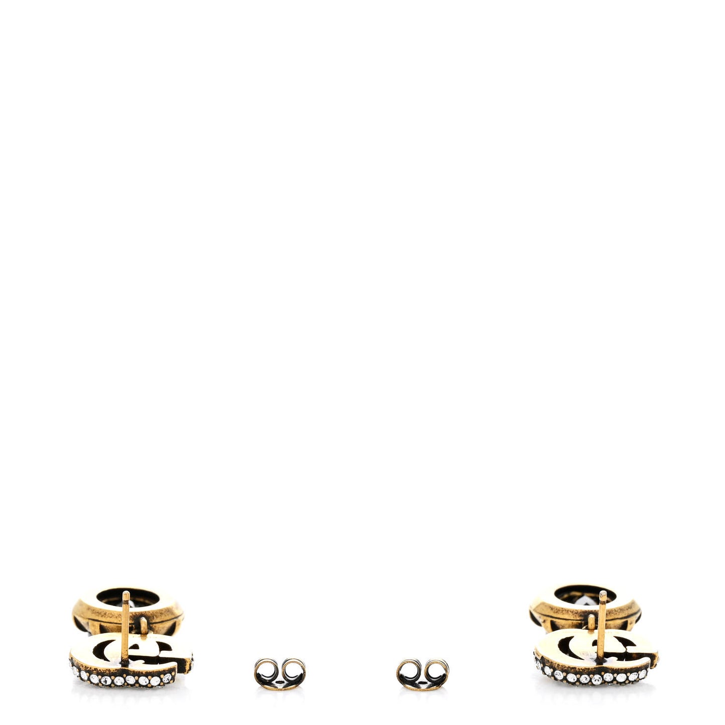 Crystal Double G Earrings Black Aged Gold
