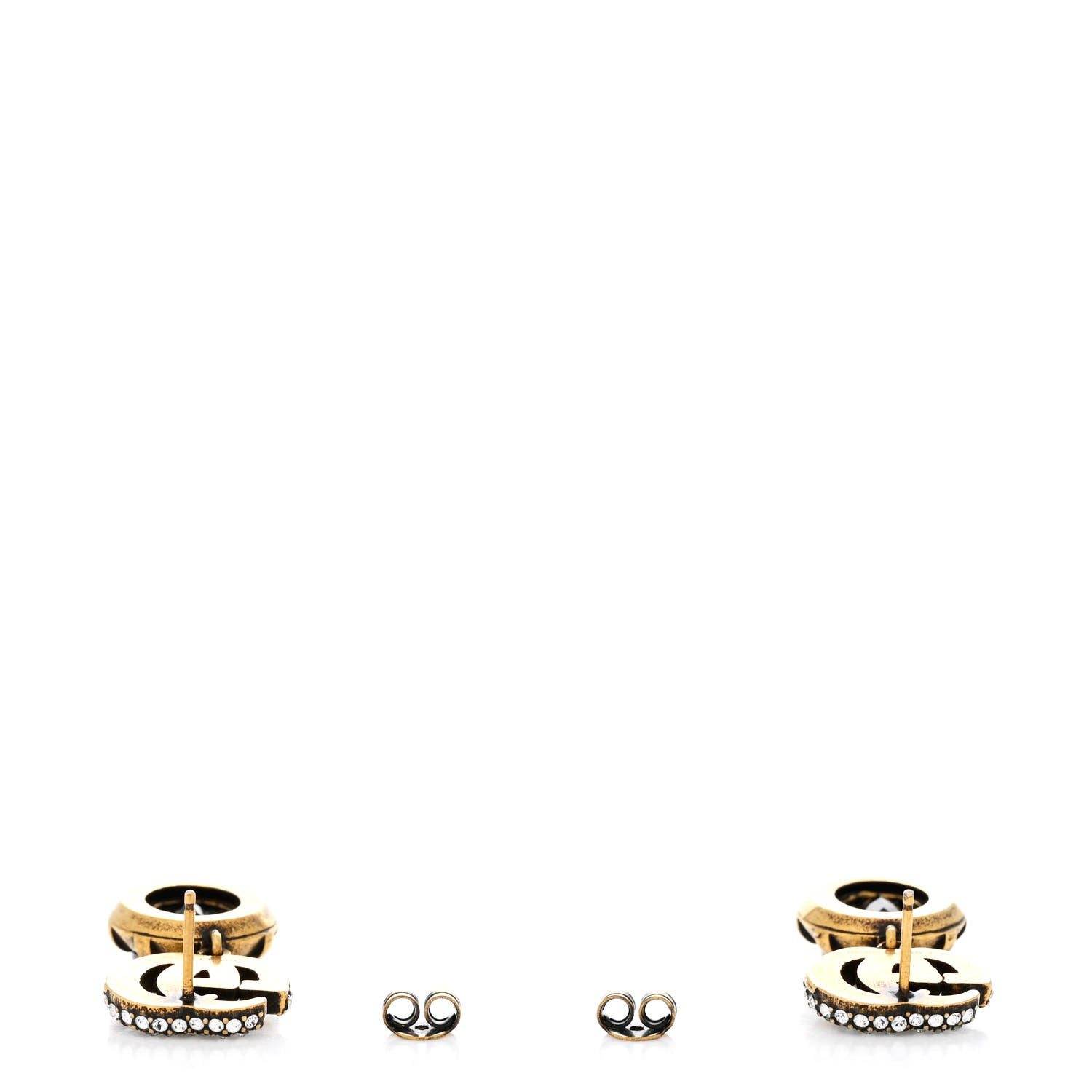 Gucci Crystal Double G Earrings Black Aged Gold 3 of 5