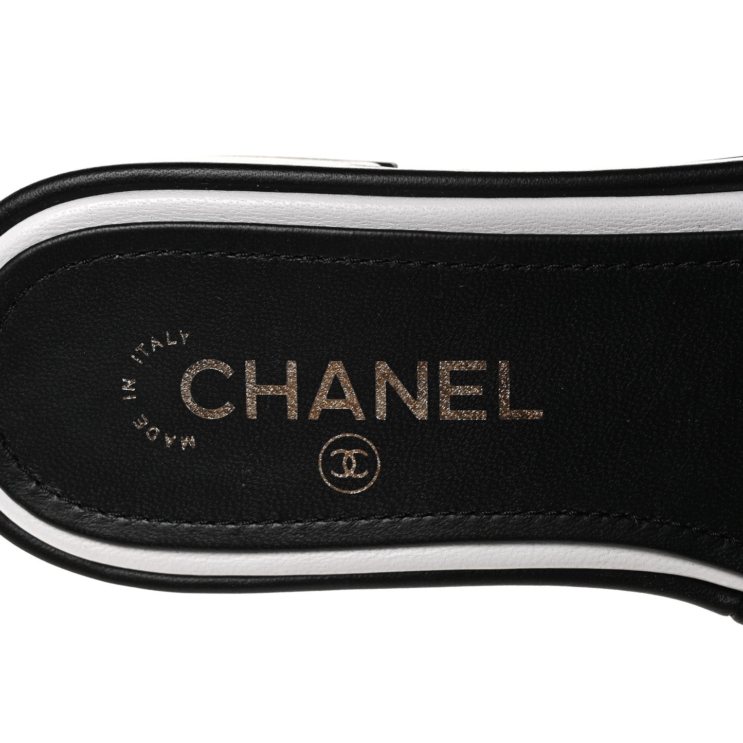 Lambskin Embroidered CC Mule Sandal 38 Black White