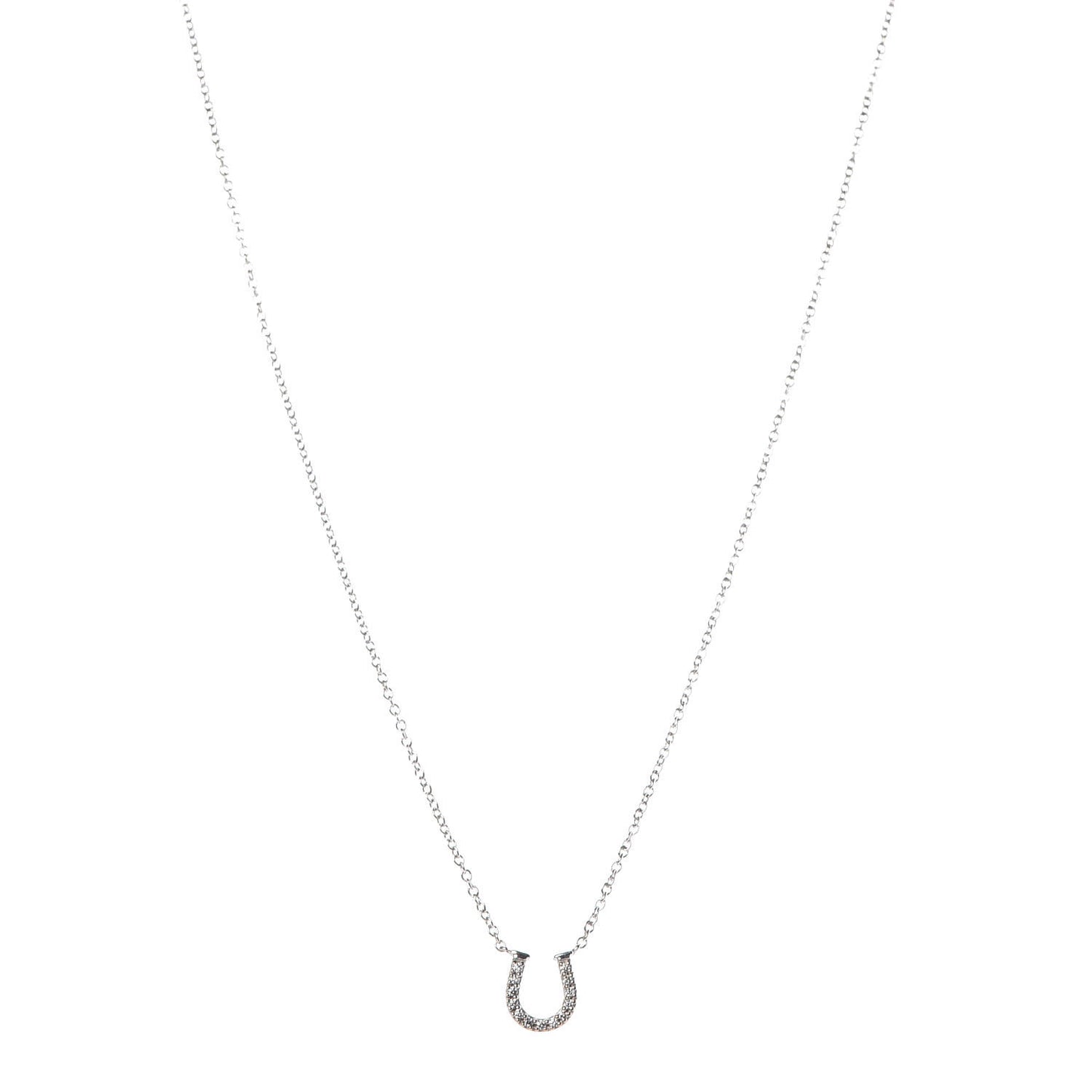 18K White Gold Diamond Mini Metro Horseshoe Pendant Necklace