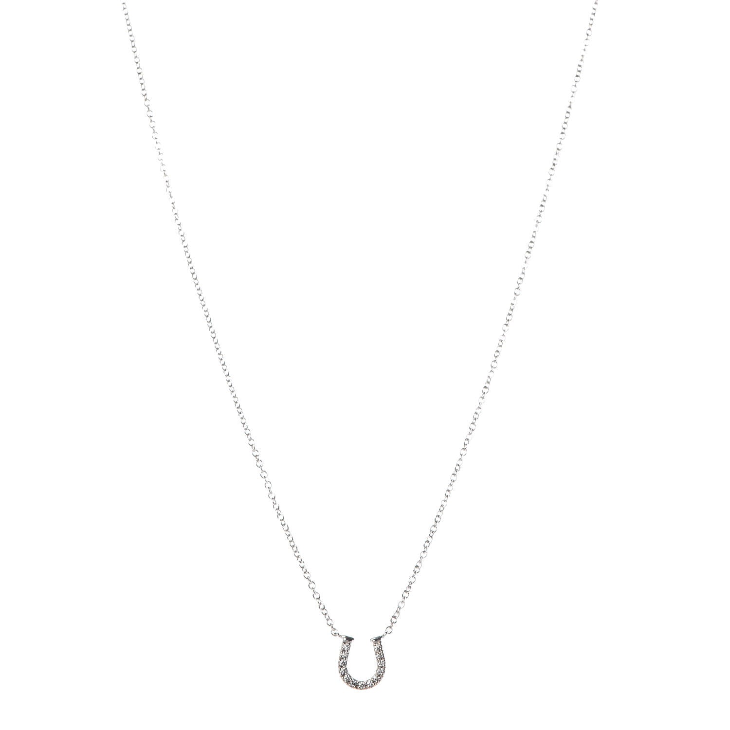 Tiffany 18K White Gold Diamond Mini Metro Horseshoe Pendant Necklace 1 of 6
