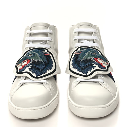 Gucci Calfskin Web Wolf Removable Patches Mens Ace High Top Sneakers 8.5 White 2 of 9