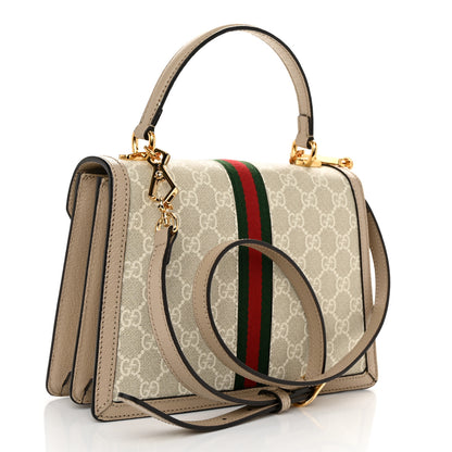 Gucci GG Supreme Monogram Textured Dollar Calfskin Web Small Ophidia Padlock Top Handle Bag Beige Mystic White Oatmeal 3 of 10