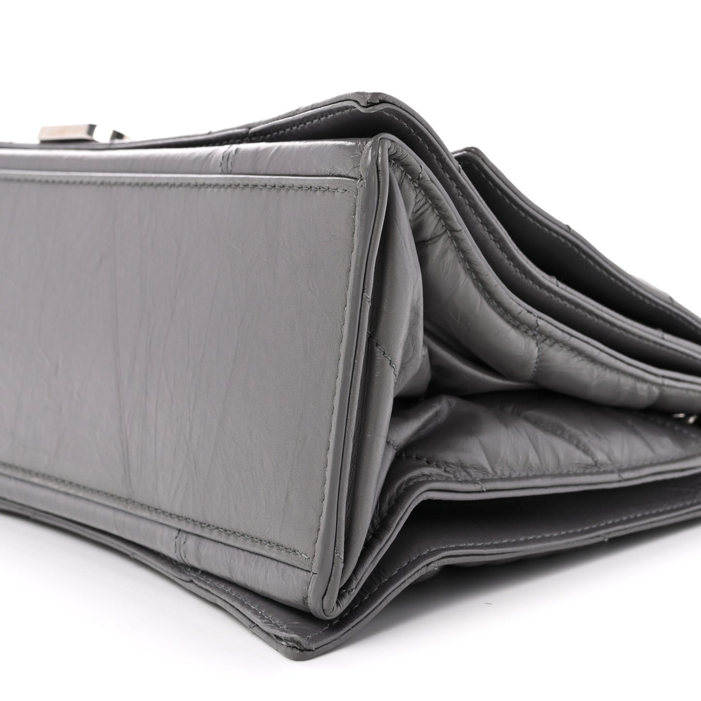 Crushed Calfskin Quilted Medium Crush Chain Bag Dark Grey