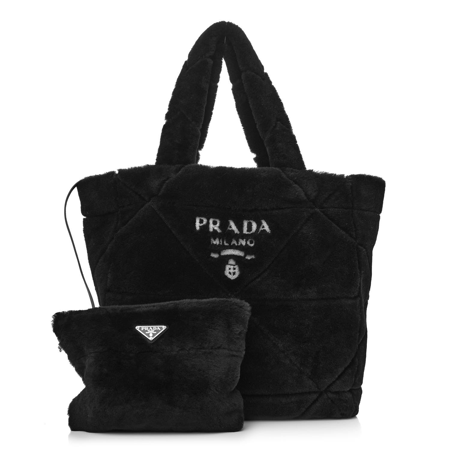 Prada Shearling Monotone Logo Tote Black White 1 of 11