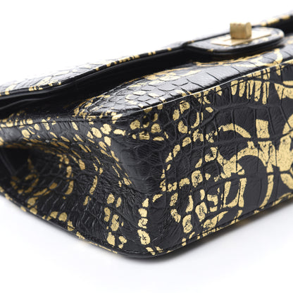 Chanel Calfskin Crocodile Embossed Graffiti 2.55 Cocodile Reissue 225 Flap Black Gold 6 of 12