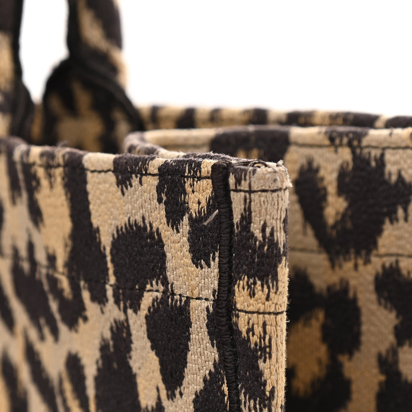 Canvas Mizza Embroidered Large Leopard Book Tote Beige