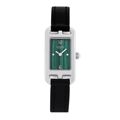 Hermes Stainless Steel Barenia Diamond Malachite 17mm Nantucket Quartz Watch Noir 1 of 5
