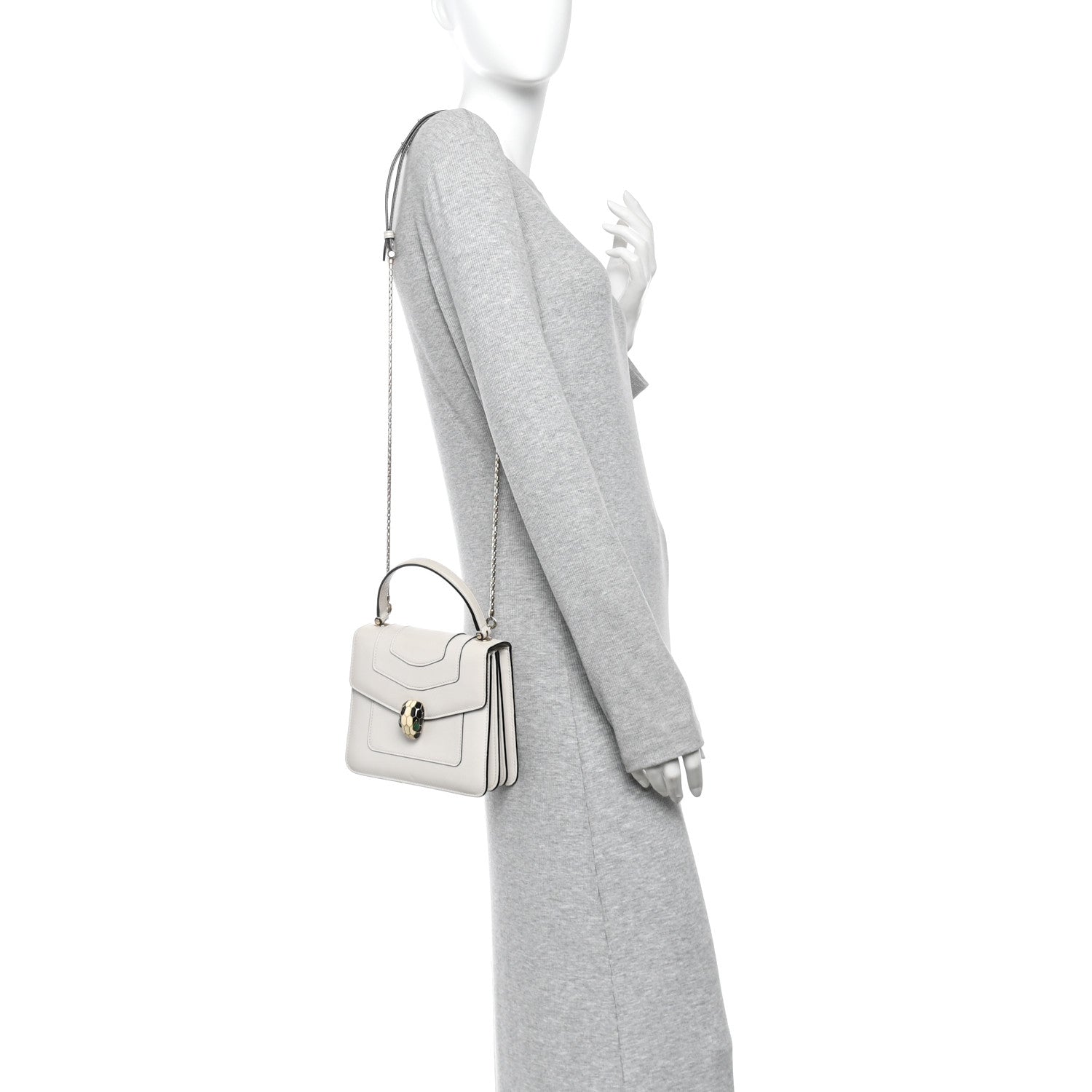Bulgari Calfskin Serpenti Forever Top Handle White 2 of 12